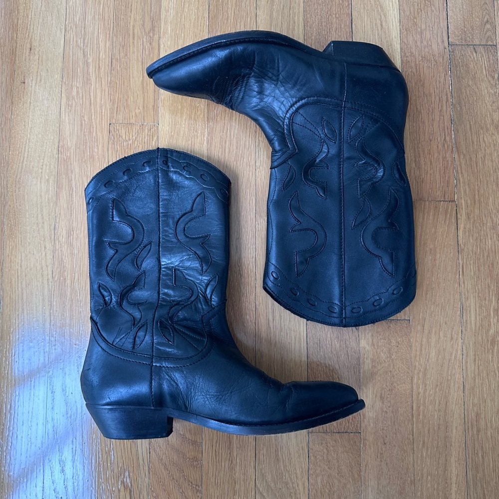 Mango black leather cowboy boots size 40